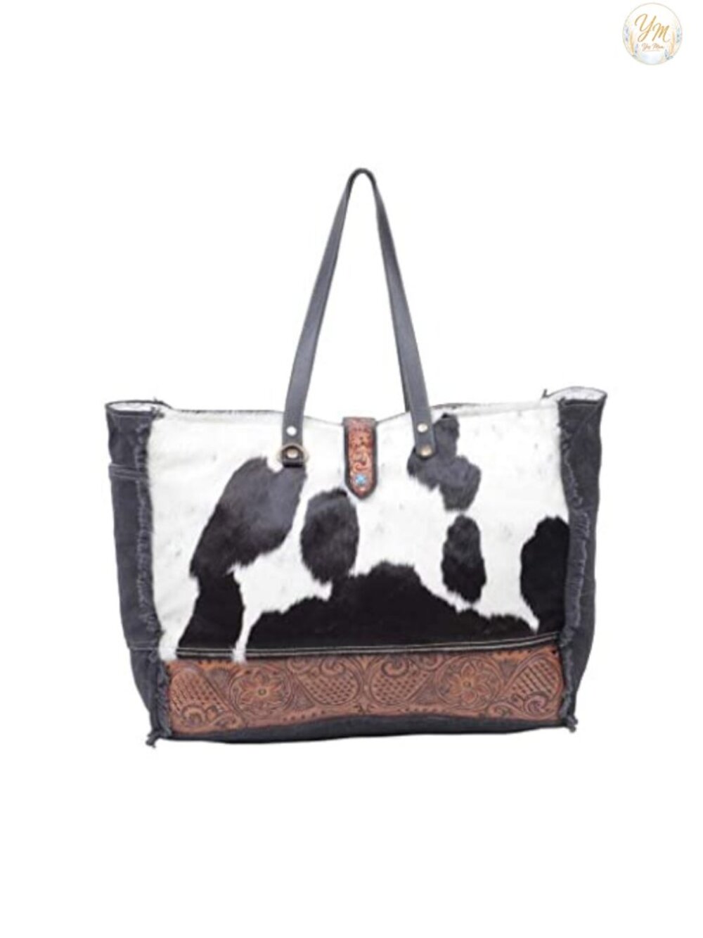 Cow Print Crossbody Bag Canvas Hairon Cowhide Leather Strap Western Purse